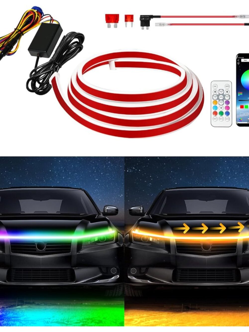 Exterior Car LED Hood Light Strip,RGB Multicolor Dynamic Scan Start Up Hoodbeam